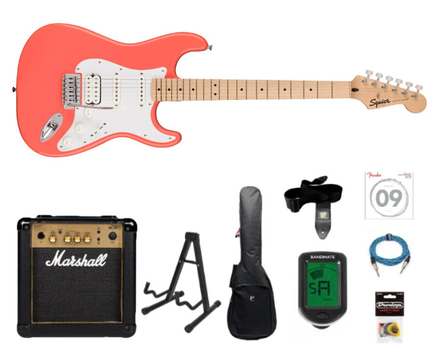 Fender Squier Sonic Stratocaster HSS Electric Guitar Starter Kit (Tahitian Coral)
