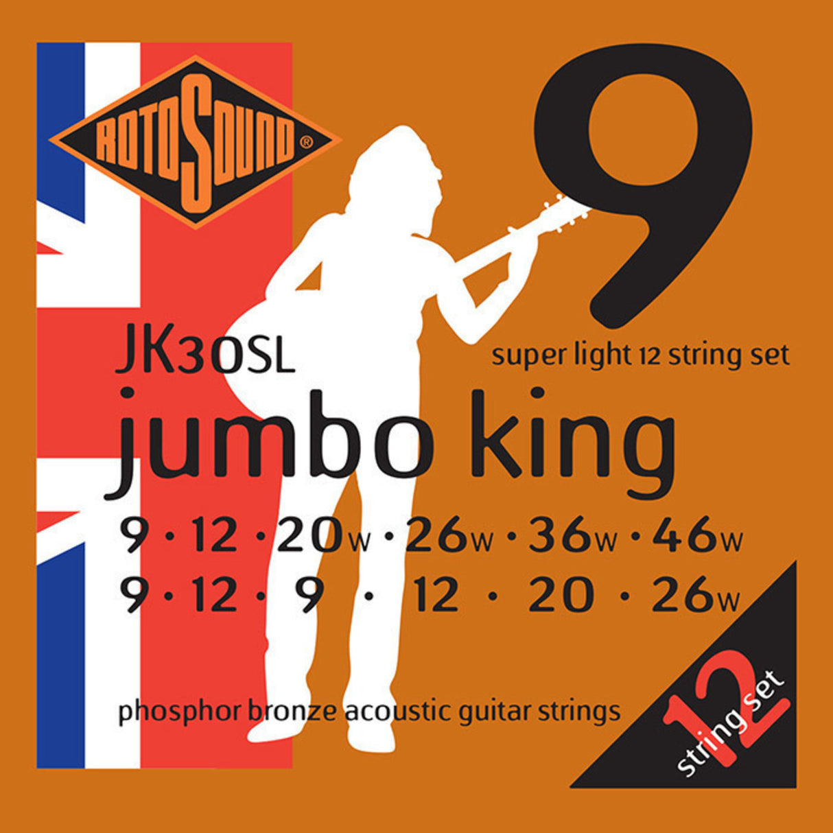 Rotosound Strings for Acoustic Guitars Jumbo King - Set 12-string Super Light 9-46 (JK30SL)
