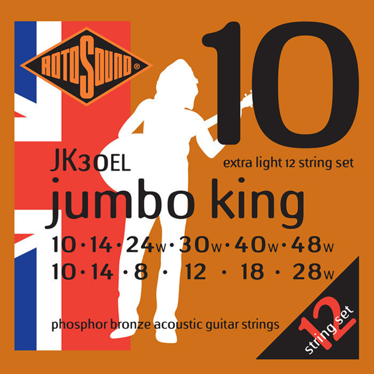 Rotosound Strings for Acoustic Guitars Jumbo King - Set 12-string Extra Light 10-48 (JK30EL)