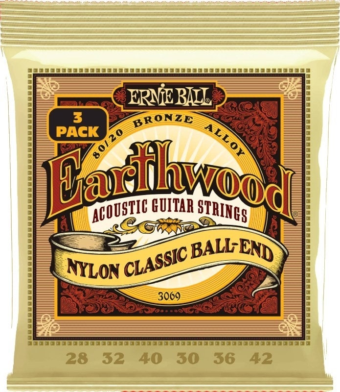 Ernie Ball 3069 Folk Nylon Clear & Gold Ball End Strings 3-P
