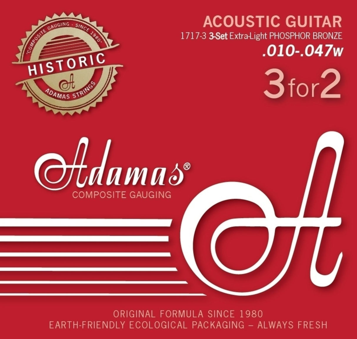 Adamas Strings for Acoustic Guitars Adamas Phosphor Bronze Historic Reissue - Set of 3 Ex-Light .010 (1717-3)