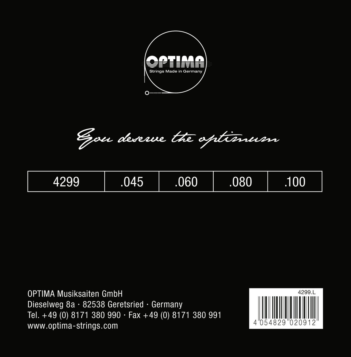 Optima E-Bass strings Chrome Strings. Round Wound Medium Scale - Set 4-string reg-light (4299M)