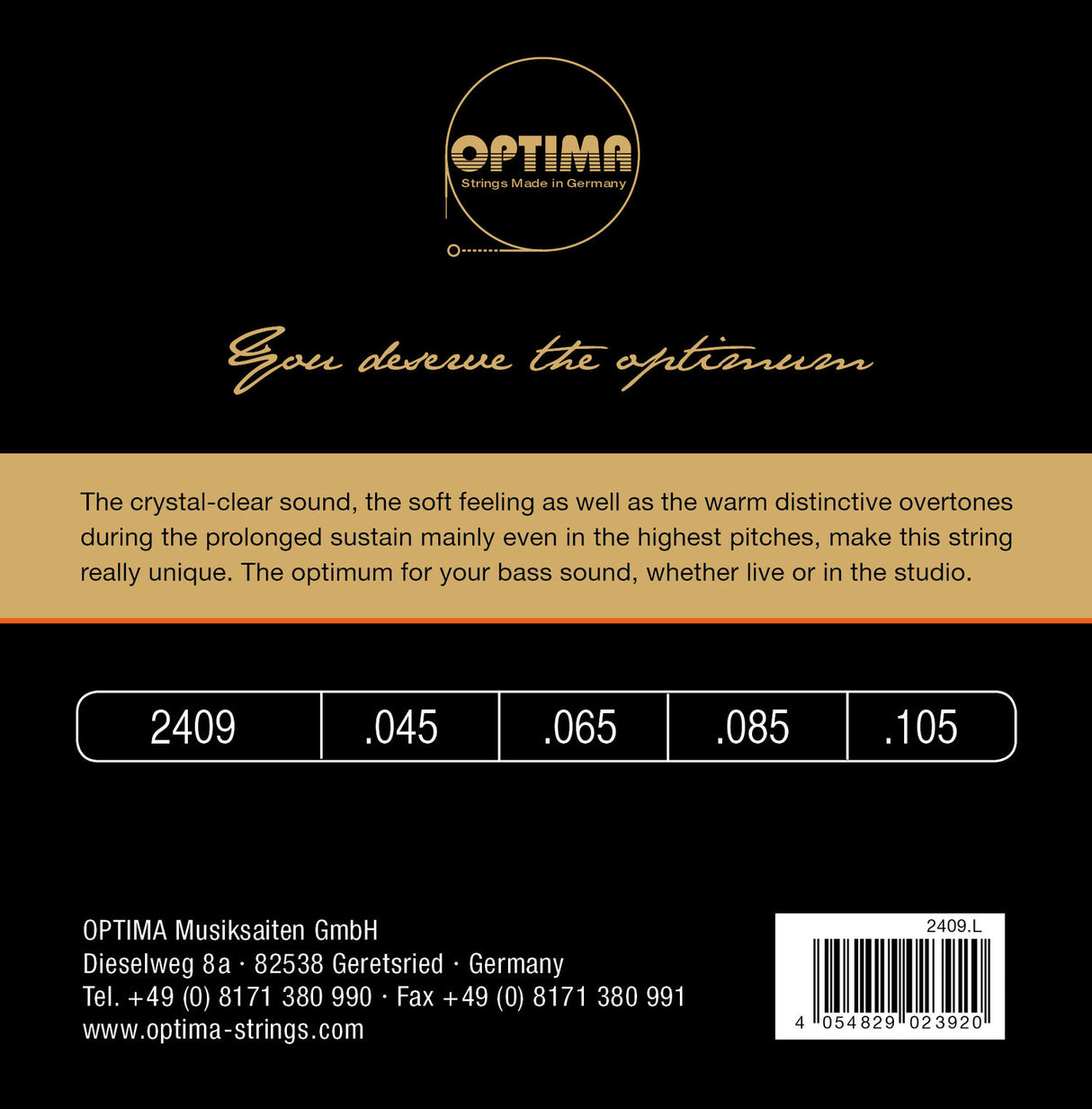 Optima E-Bass strings Unique studio golden strings - 4-string long sc. (2409L)