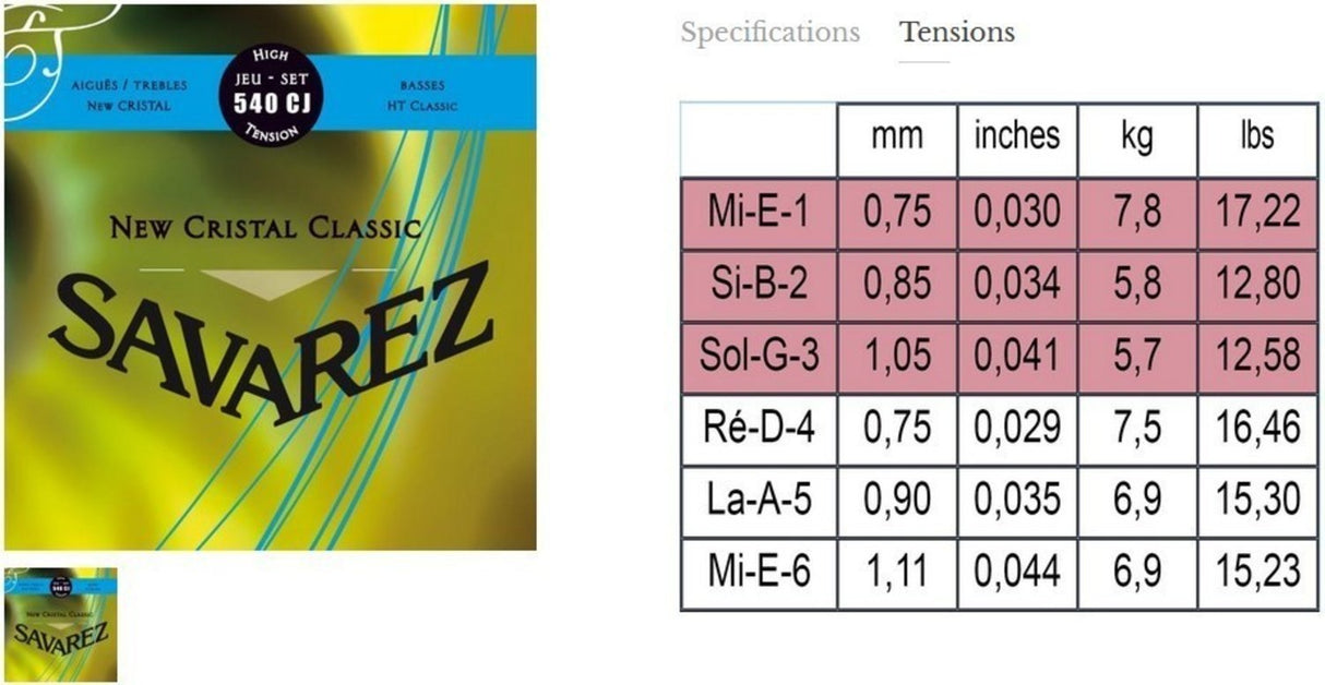 Savarez Strings for classical guitars New Cristal Classic - High set (540CJ)
