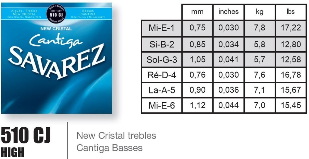 Savarez Strings for classical guitars New Cristal Cantiga Premium - High set (510CJP)
