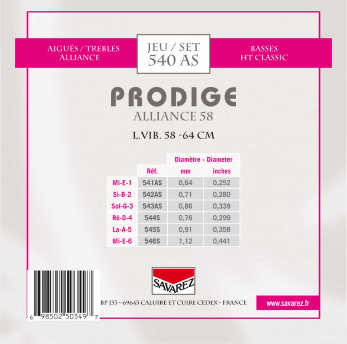 Savarez strings for classical guitars Prodige 38 Children's Guitars - 3/4-7/8 Carbon (540AS)
