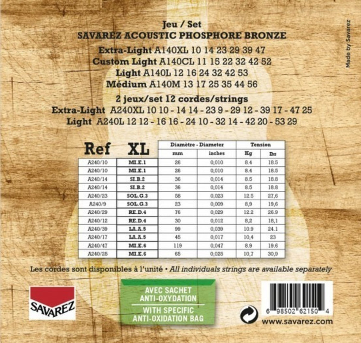 Savarez Strings for Acoustic Guitars Acoustic - 12.str. Ex-Light .010 (A240XL)