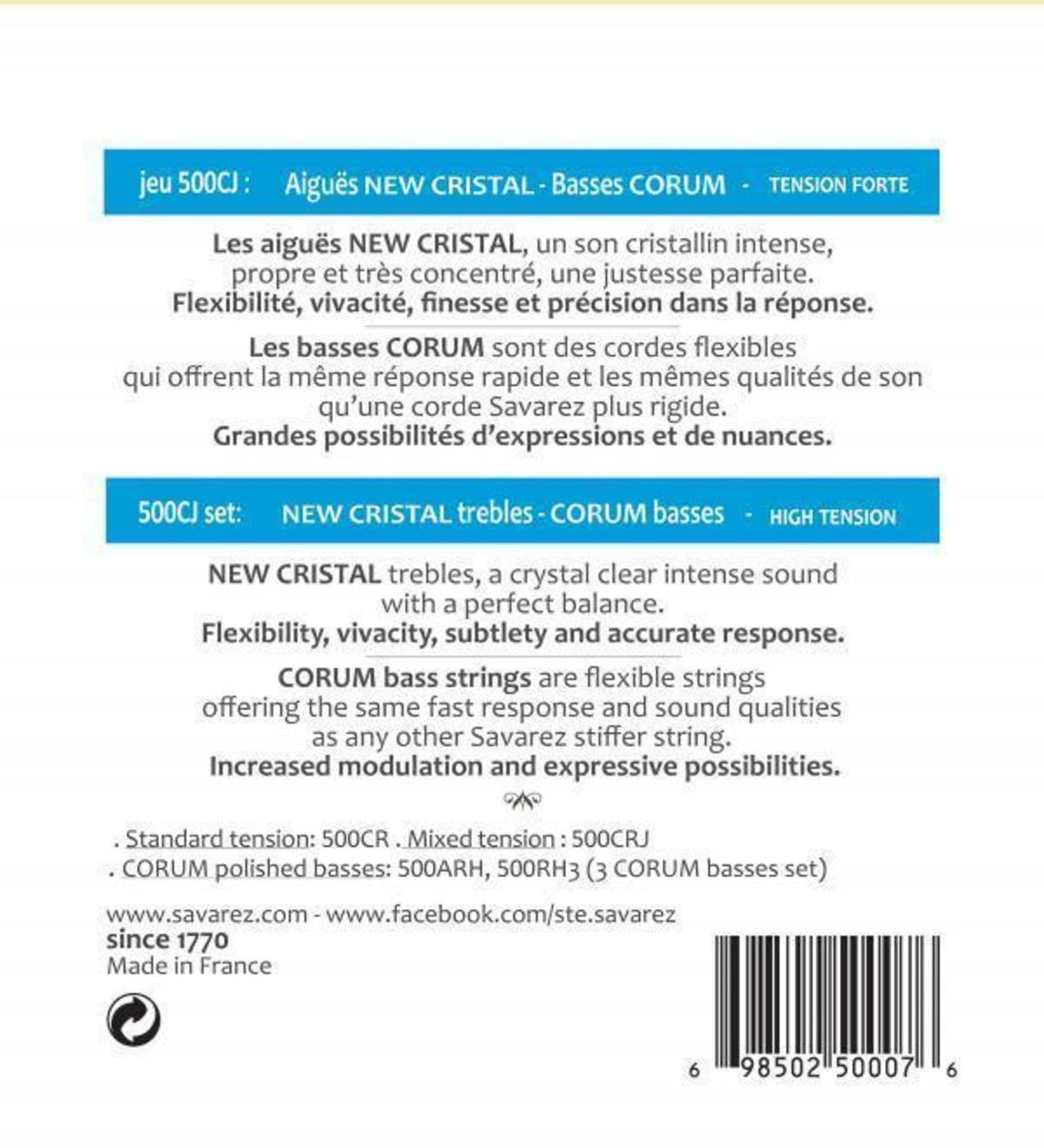 Savarez Strings for classical guitars Corum New Cristal - Set (500CJ)