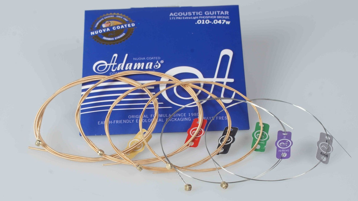 Adamas Strings for Acoustic Guitars Nuova phosphor bronze coated set (3) - Set of 3 Ex-Light .010 (1717NU-3)