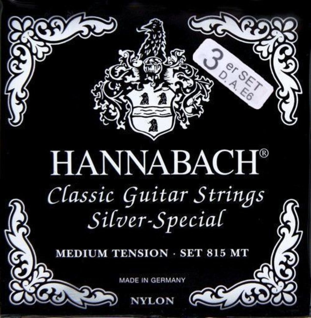 Hannabach strings for classical guitar Series 815 Medium Tension Silver special - Set of 3 bass strings (8157MT)