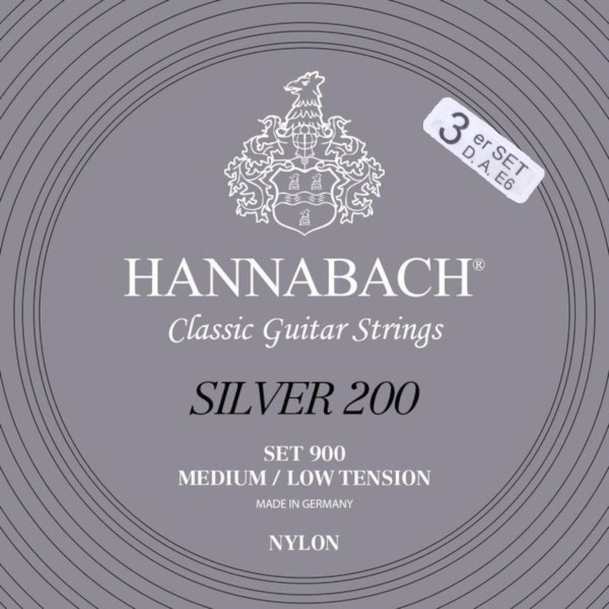 Hannabach strings for classical guitar Series 900 Medium/Low Tension Silver 200 - set of 3 bass strings med-low (9007MLT)