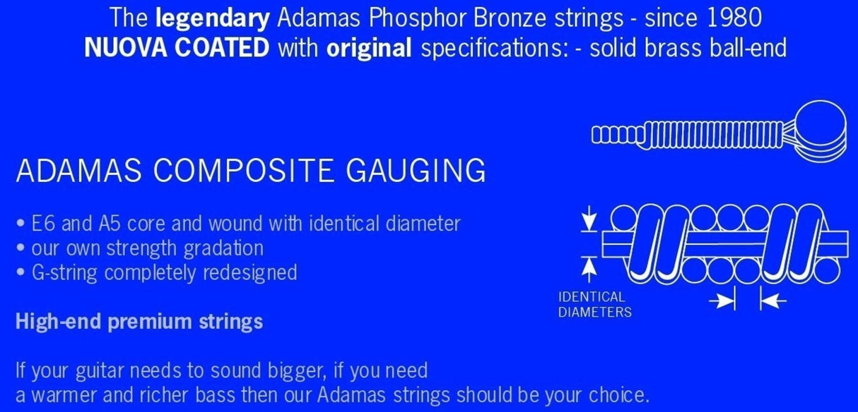 Adamas Strings for Acoustic Guitars Nuova phosphor bronze coated set (3) - Set of 3 Ex-Light .010 (1717NU-3)