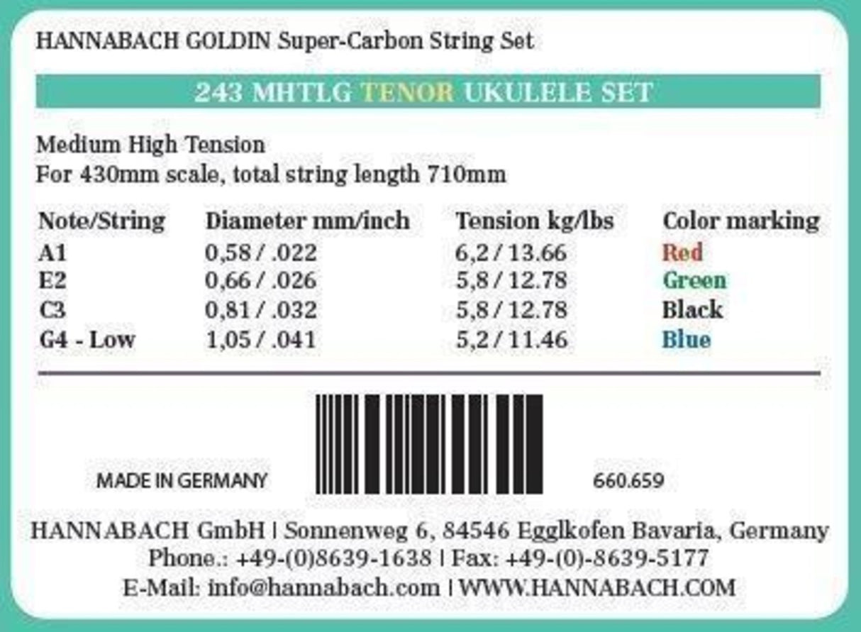 Hannabach strings for Ukulele Tenor Ukulele Goldin 243MHTLG low G - Set Low G (243MHTLG)