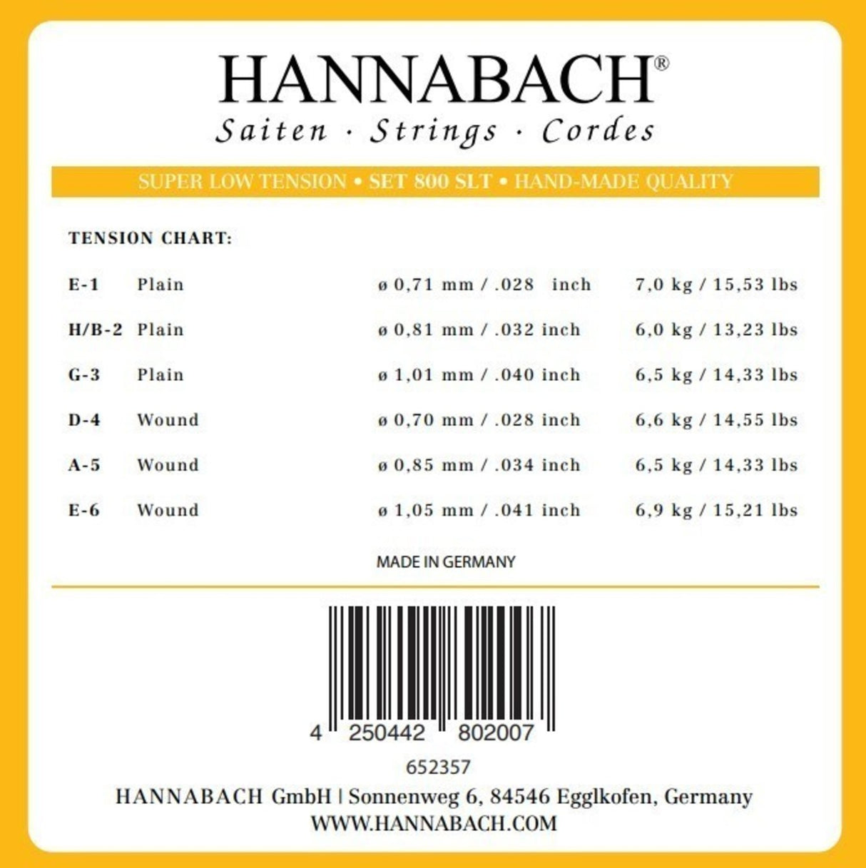 Hannabach Strings for classical guitar Serie 800 Super Low Tension Silver plated - Set Super low (800 SLT)