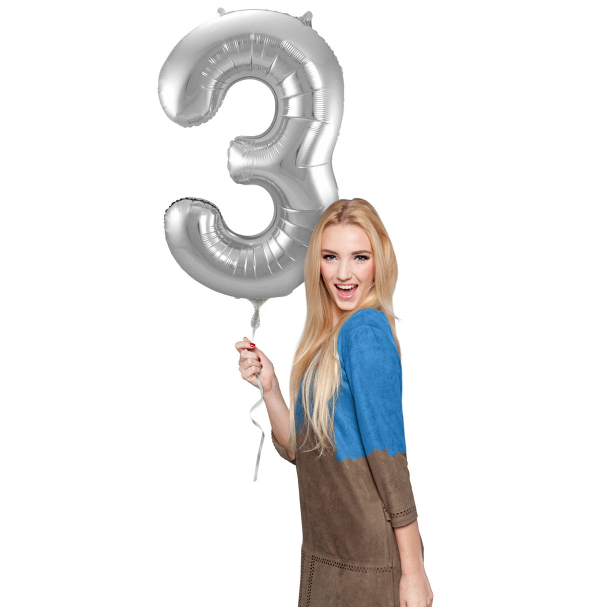 3 Shaped Number Foil Balloon Silver (86 cm)