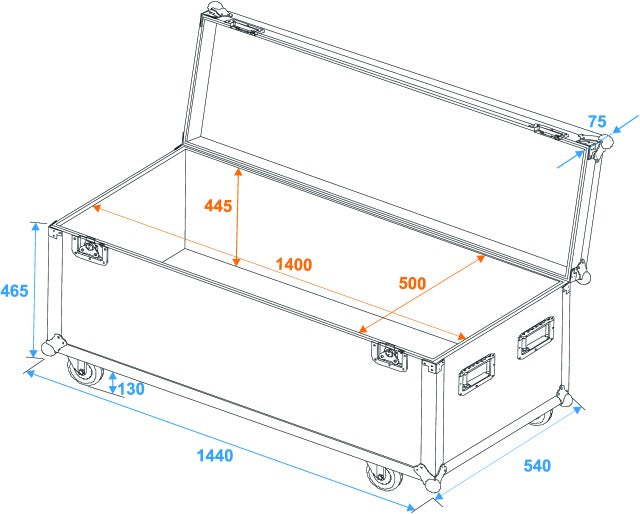 Flightcase Pro m. Hjul (144 x 54 x 68cm)
