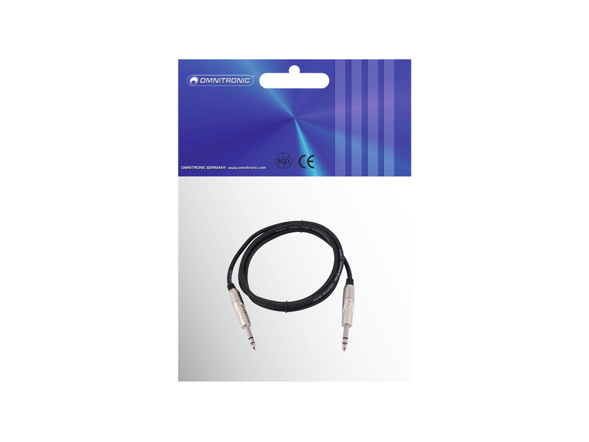 OMNITRONIC Jack Cable 6.3 stereo 1m bk ROAD