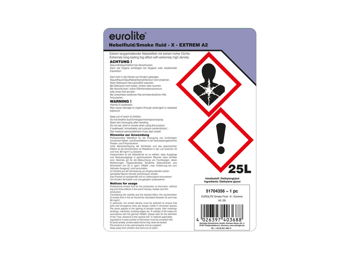EUROLITE SMOKE FLUID -X- Extreme A2, 25l smoke fluid