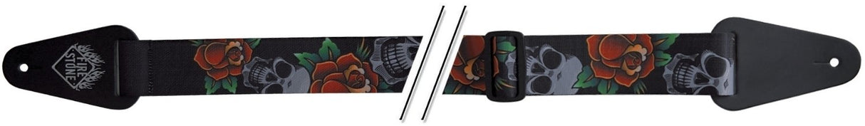 GEWA F&S Tattoo Edition straps for Guitars - Skulls and Roses Black