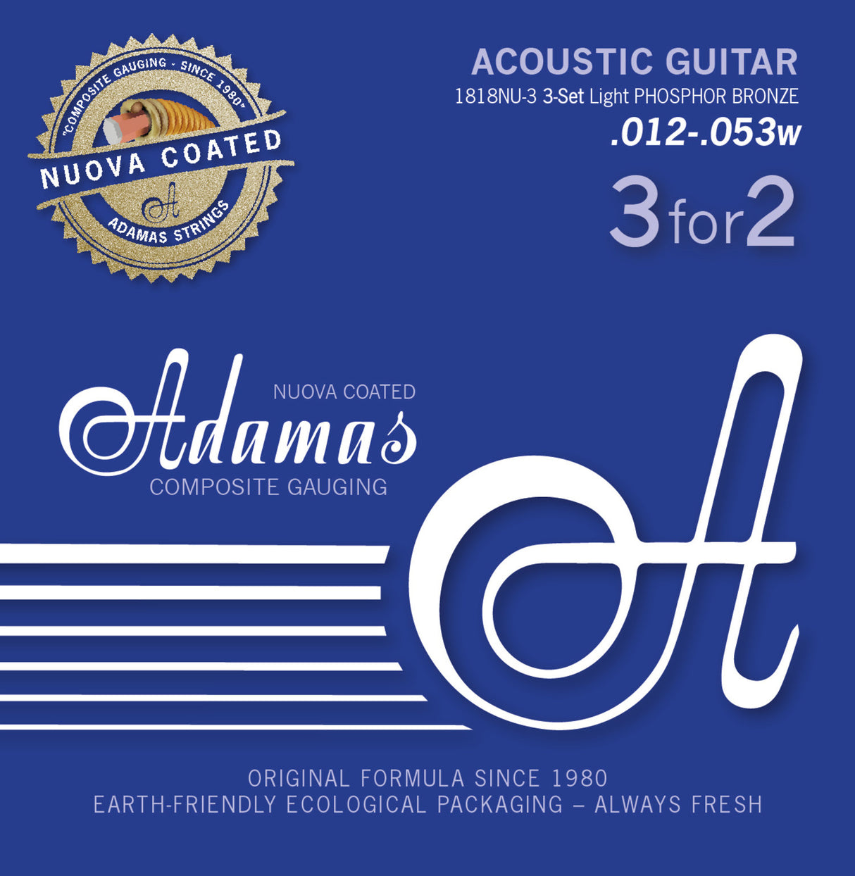 Adamas Strings for Acoustic Guitars Nuova phosphor bronze coated set (3) - Set of 3 Light .012 (1818NU-3)