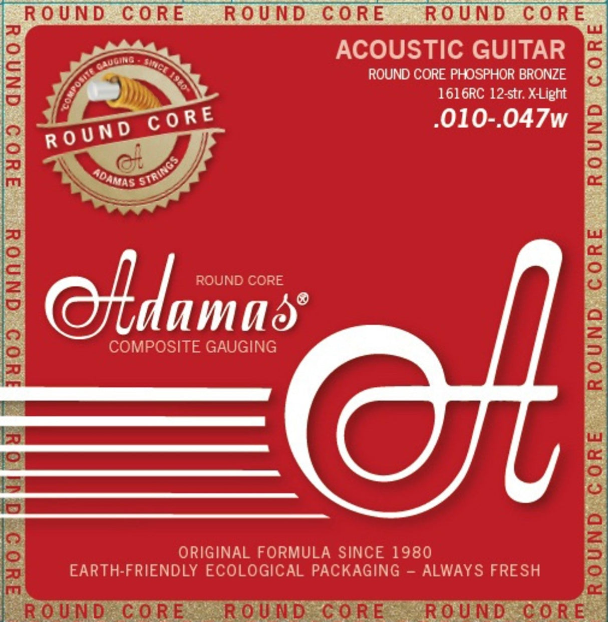 Adamas Strings for Acoustic Guitars Historic Reissue Phosphor Bronze Round Core - 12-str. Light .010-.047 (1616RC)