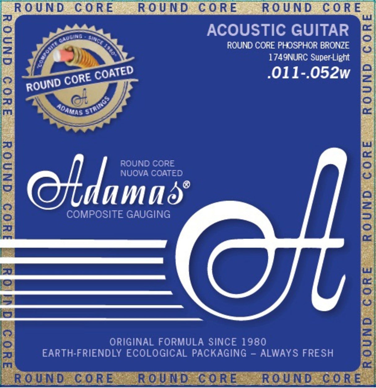 Adamas Strings for Acoustic Guitars Nuova Phosphor Bronze coated round core - Super Light .011-.052 (1749NURC)