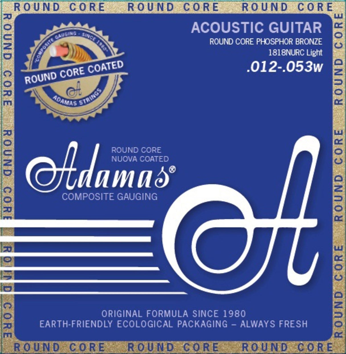 Adamas Strings for Acoustic Guitars Nuova Phosphor Bronze coated round core - Light .012-.053 (1818NURC)