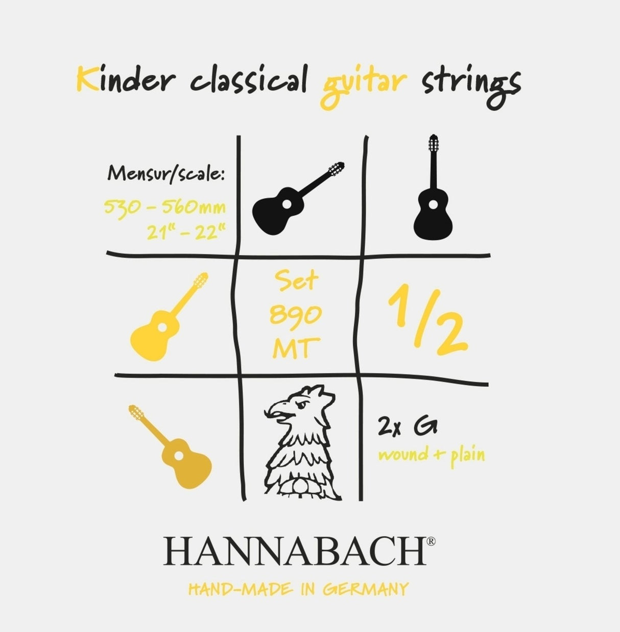 Hannabach Strings for classical guitar Serie 890 1/2 classical guitar for children Scale length: 53-56 cm - Set of 2 G strings (890MT 1/2)