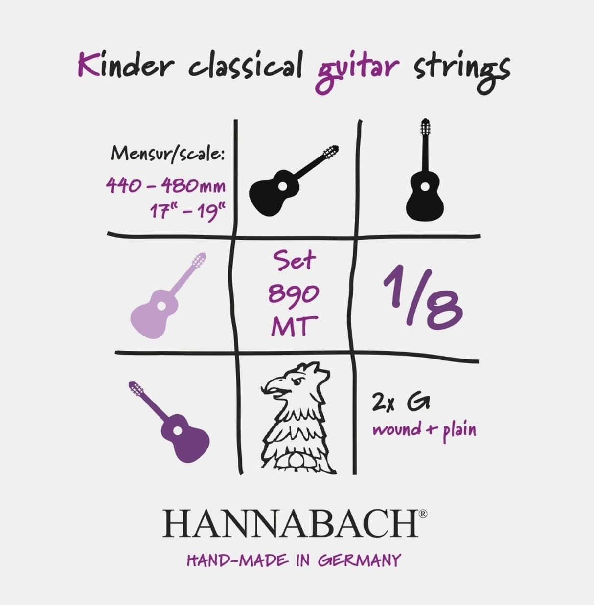 Hannabach Strings for classical guitar Serie 890 1/8 children's guitar Scale length: 44-48 cm - Set of 2 G strings (890MT 1/8)