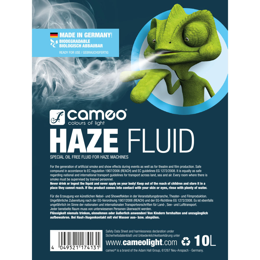 Cameo HAZE FLUID 10 L - haze fluid for fine haze density and long-lasting performance, 10 L, oil-free