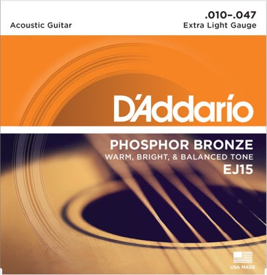 Daddario EJ15 Phosphor Bronze Guitar Strings (Extra Light 10-47)