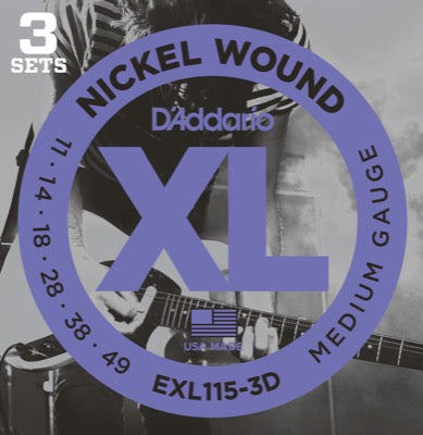 Daddario EXL115-3D Guitar Strings (Medium 11-49) 3-Pak
