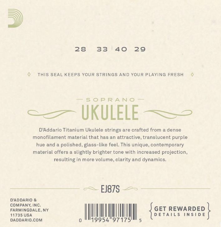 Daddario EJ87S Soprano Ukulele String Set