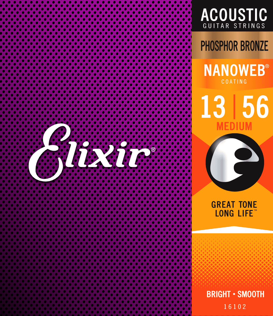 Elixir Nanoweb Phosphor Bronze Guitar Strings (Medium 13-56)