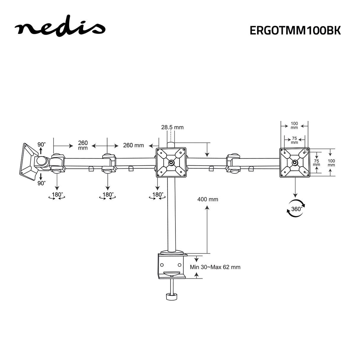 Ergonomic Monitor Mount for 3 monitors, 14-24"