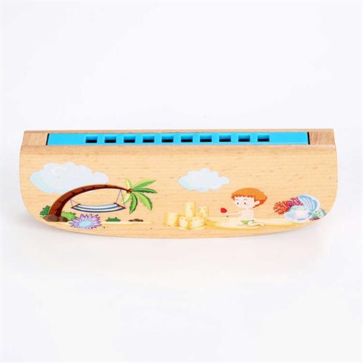 Children's wooden harmonica with beach design