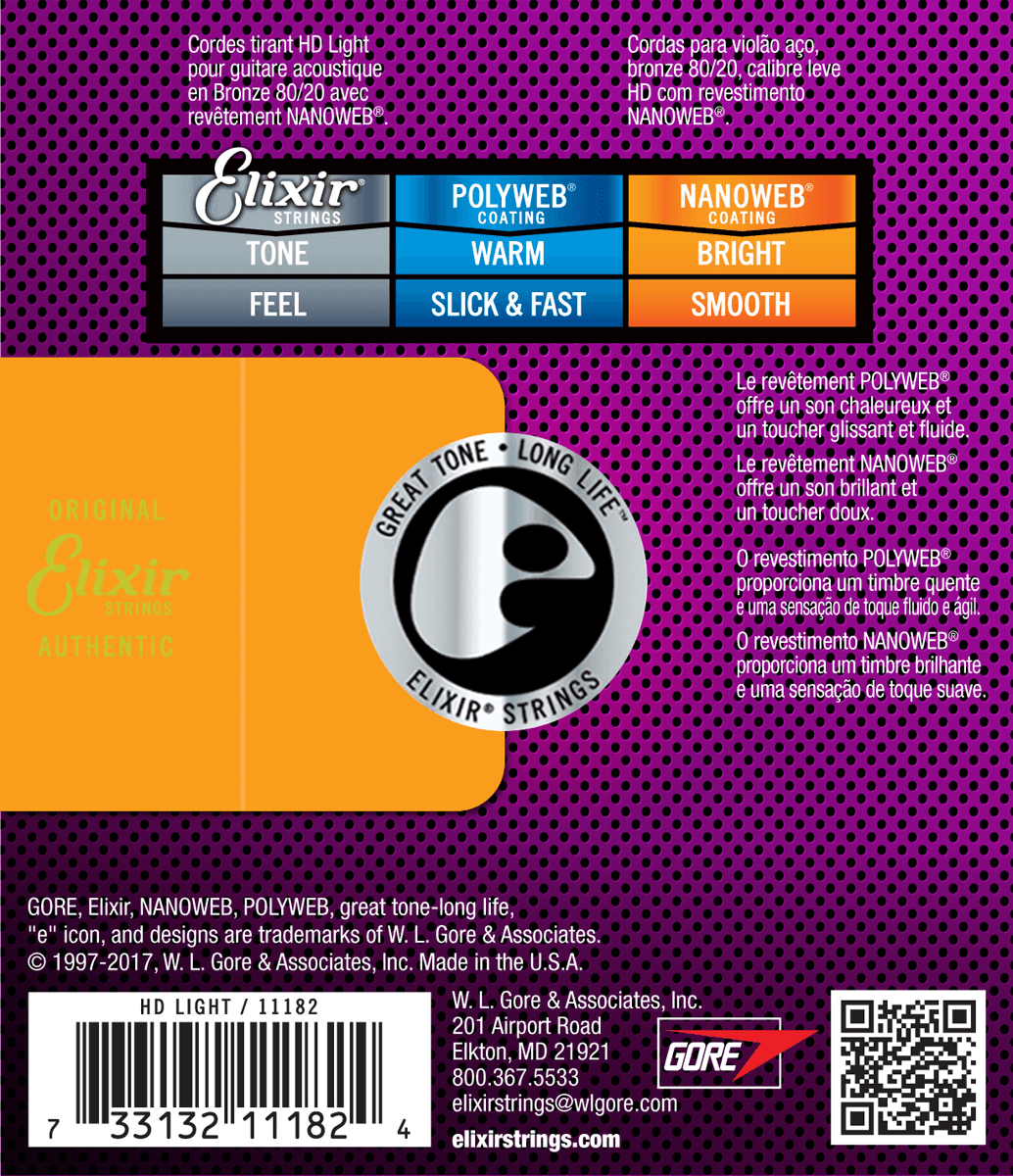 Elixir Nanoweb Bronze 80/20 Guitar String (HD Light, 13-53)