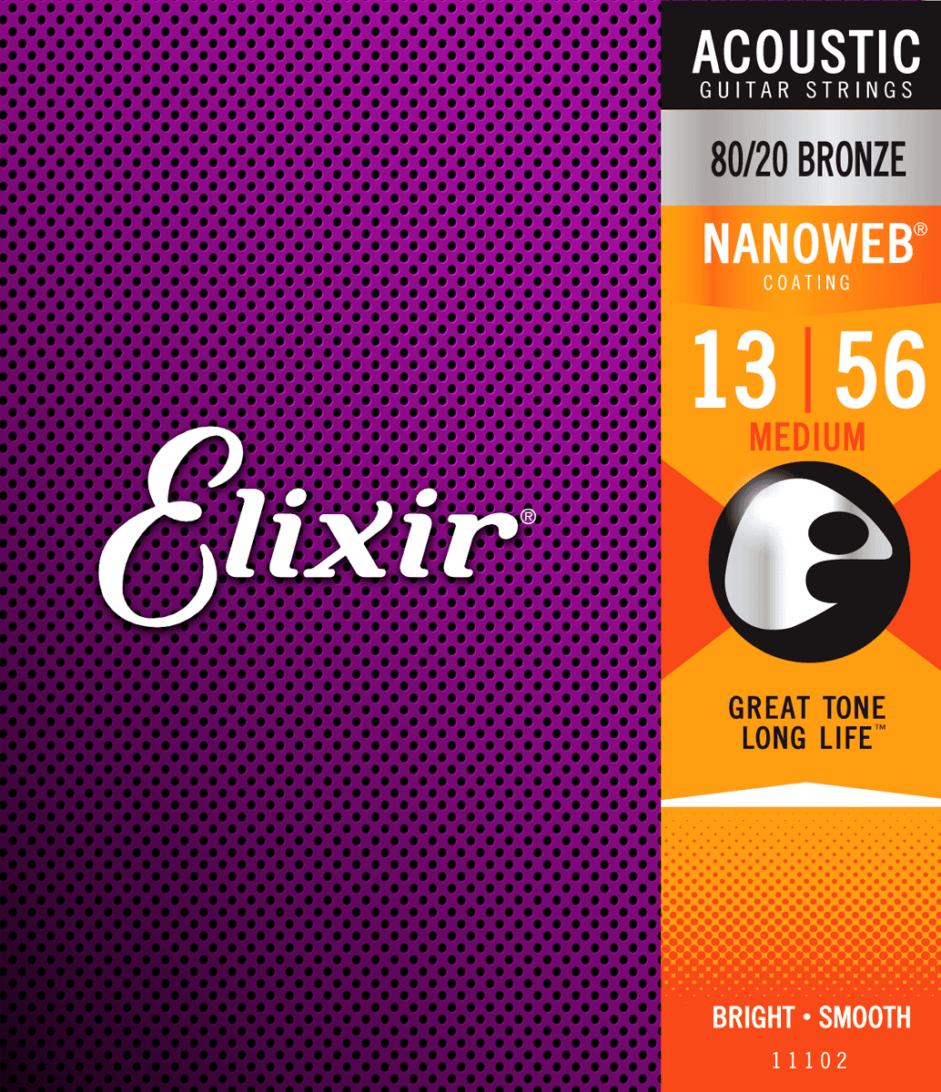 Elixir Nanoweb Bronze 80/20 Guitar Strings (Medium 13-56)