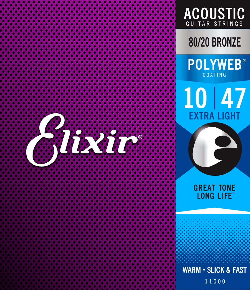 Elixir Polyweb Bronze 80/20 Guitar String (Extra Light, 10-47)