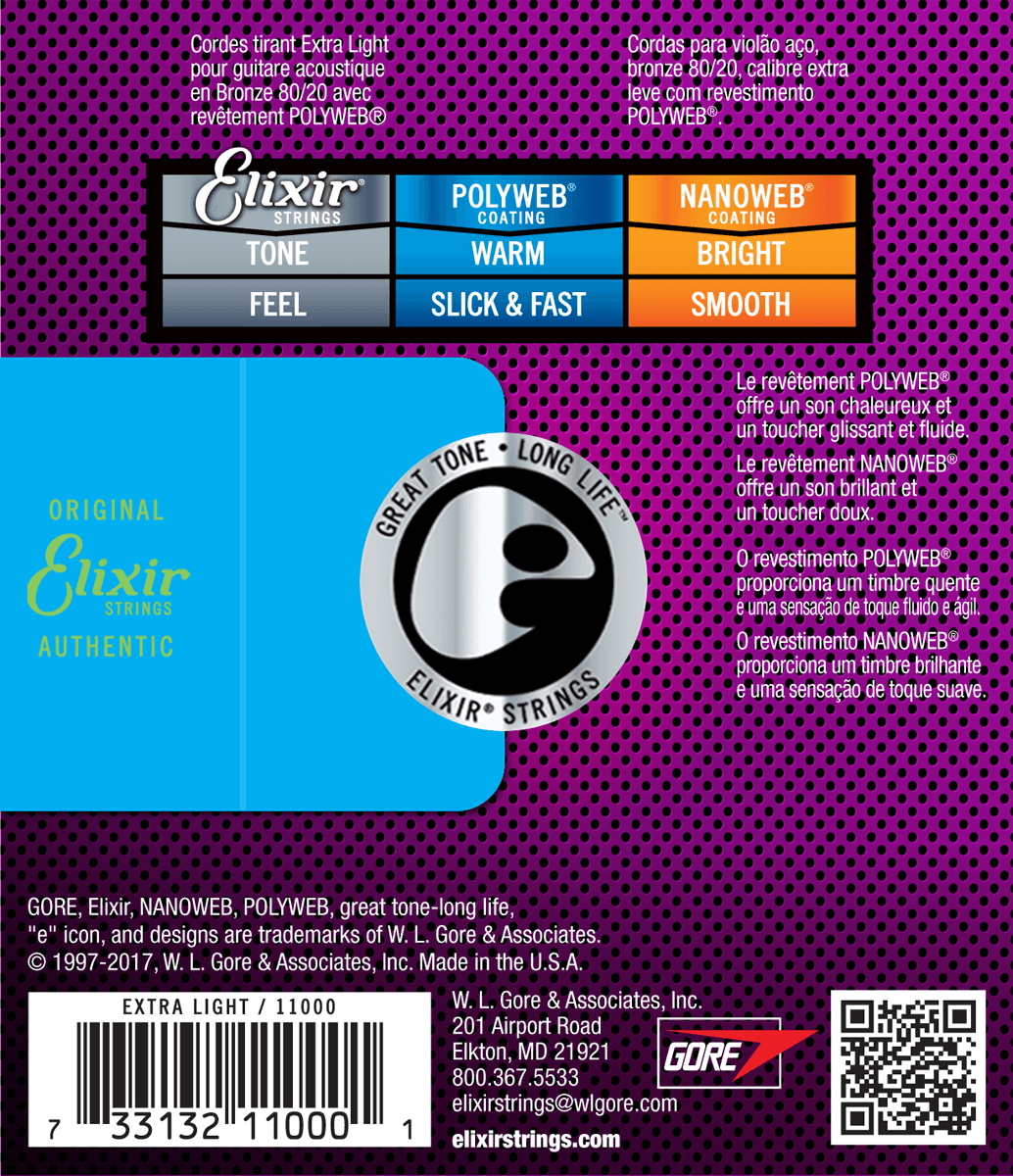 Elixir Polyweb Bronze 80/20 Guitar String (Extra Light, 10-47)