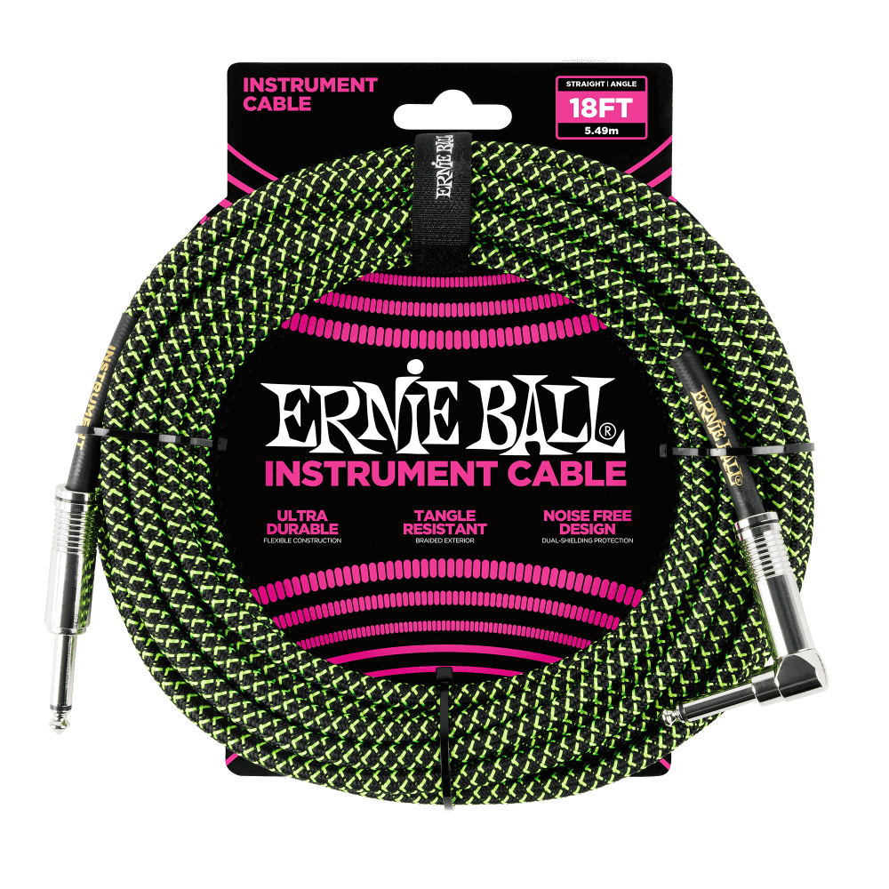 Ernie Ball 6082 Guitar Cable (Black, Green, 5.4m)