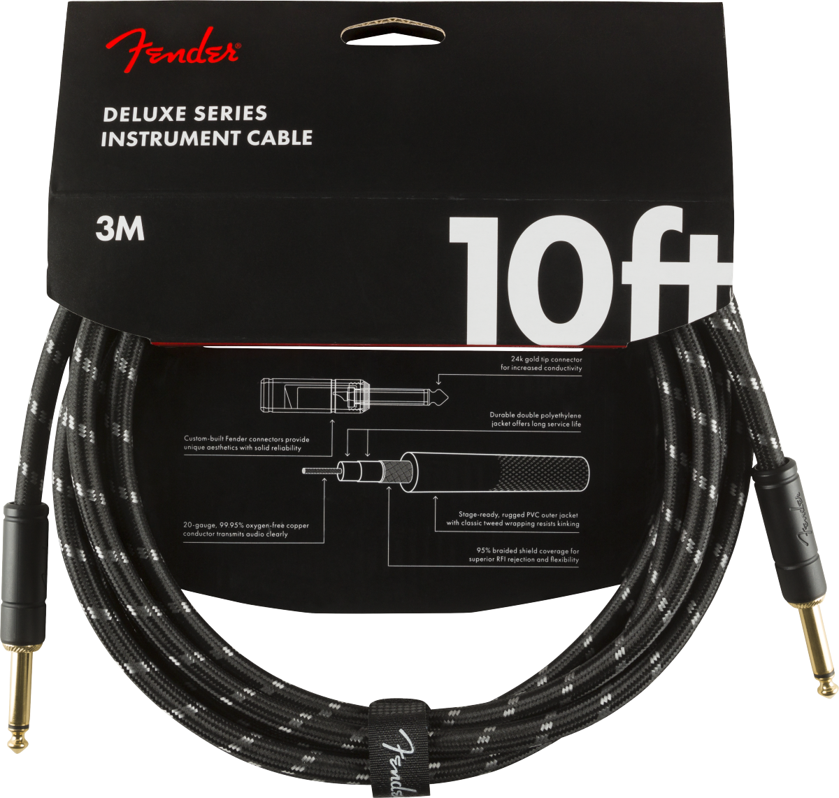 Fender Deluxe Guitar Cable (Black Tweed, 3m)