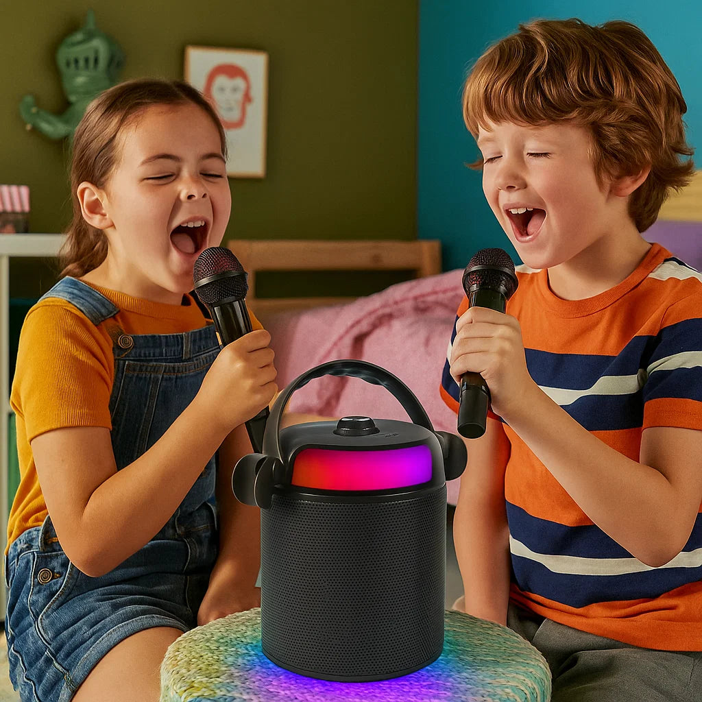 PartyZone Karaoke Set with 2 Microphones (Black) & LED PAR-ASTRO 2-in-1 Disco Light