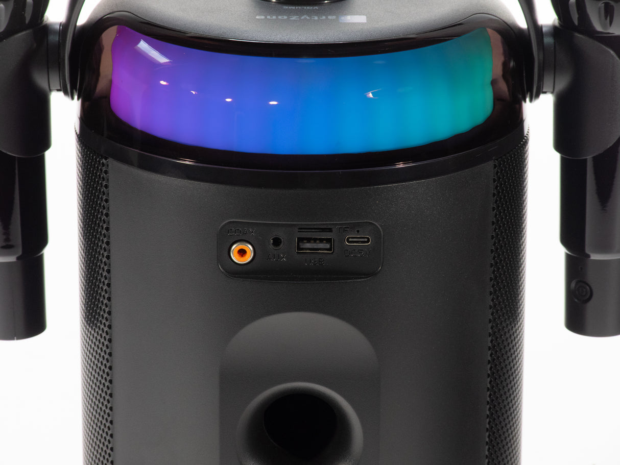 PartyZone Karaoke Set with 2 Microphones (Black) & LED PAR-ASTRO 2-in-1 Disco Light