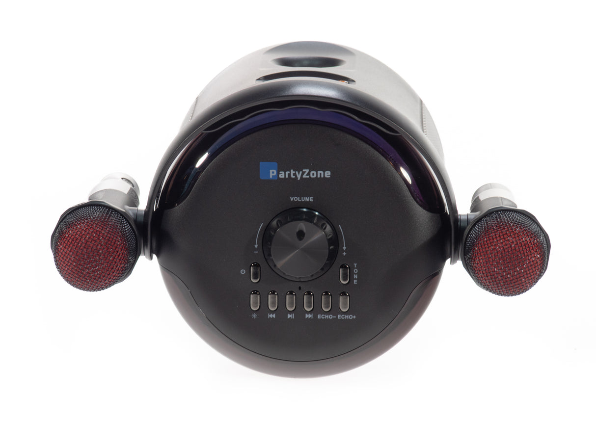 PartyZone Karaoke Set with 2 Microphones (Black) & LED PAR-ASTRO 2-in-1 Disco Light