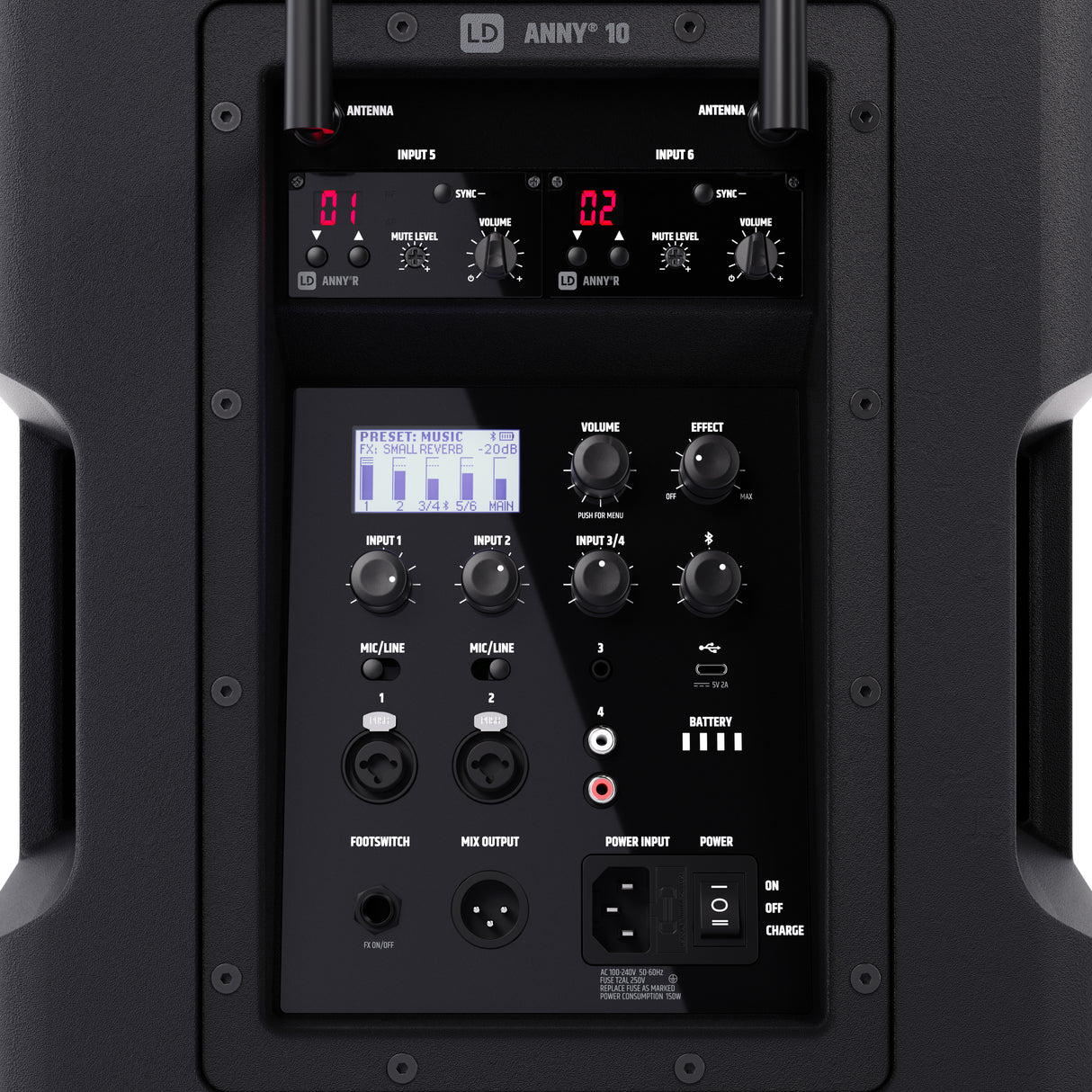 LD Systems ANNY® 10 HBH 2 B5 - 10" portable, battery-powered Bluetooth® PA system with mixer, 1x wireless handheld and 1x headset microphone (incl. bodypack)