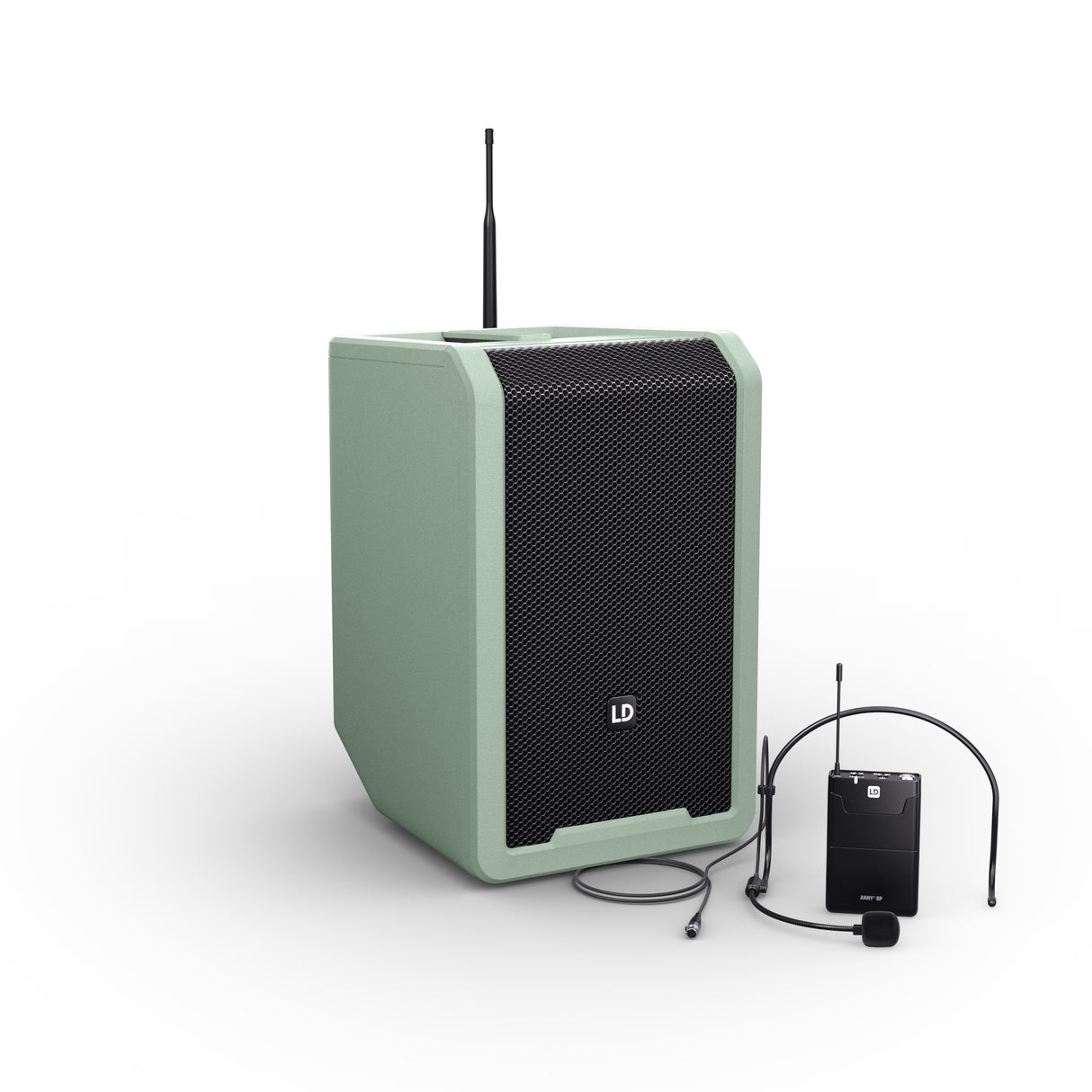 LD Systems ANNY® 8 BPH B5 GN - Portable battery-powered Bluetooth® PA speaker with mixer and 1x headset microphone (incl. bodypack), Adventure Green