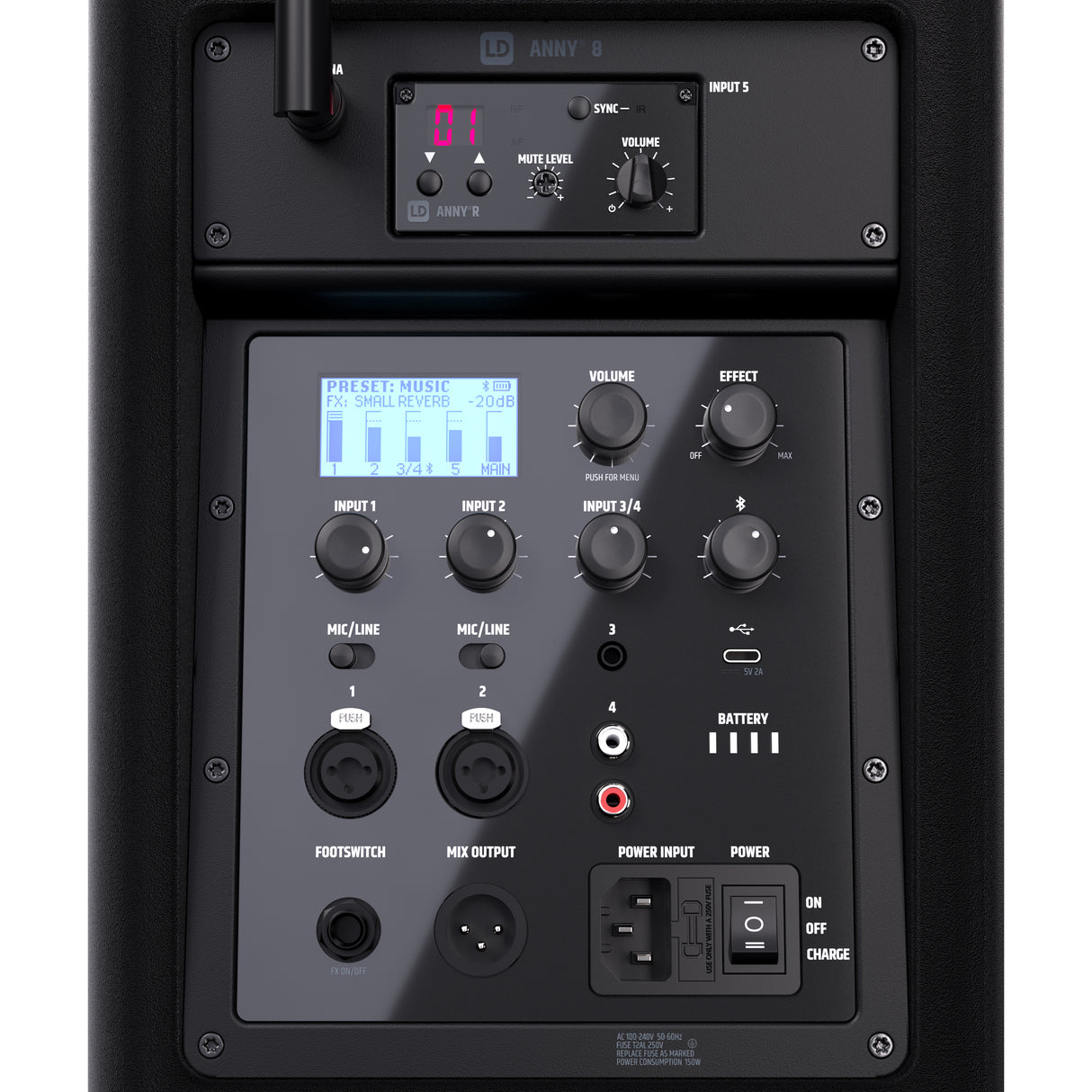 LD Systems ANNY® 8 BPH B5 - Portable battery-powered Bluetooth® PA speaker with mixer and 1x headset microphone (incl. bodypack), Stage Black
