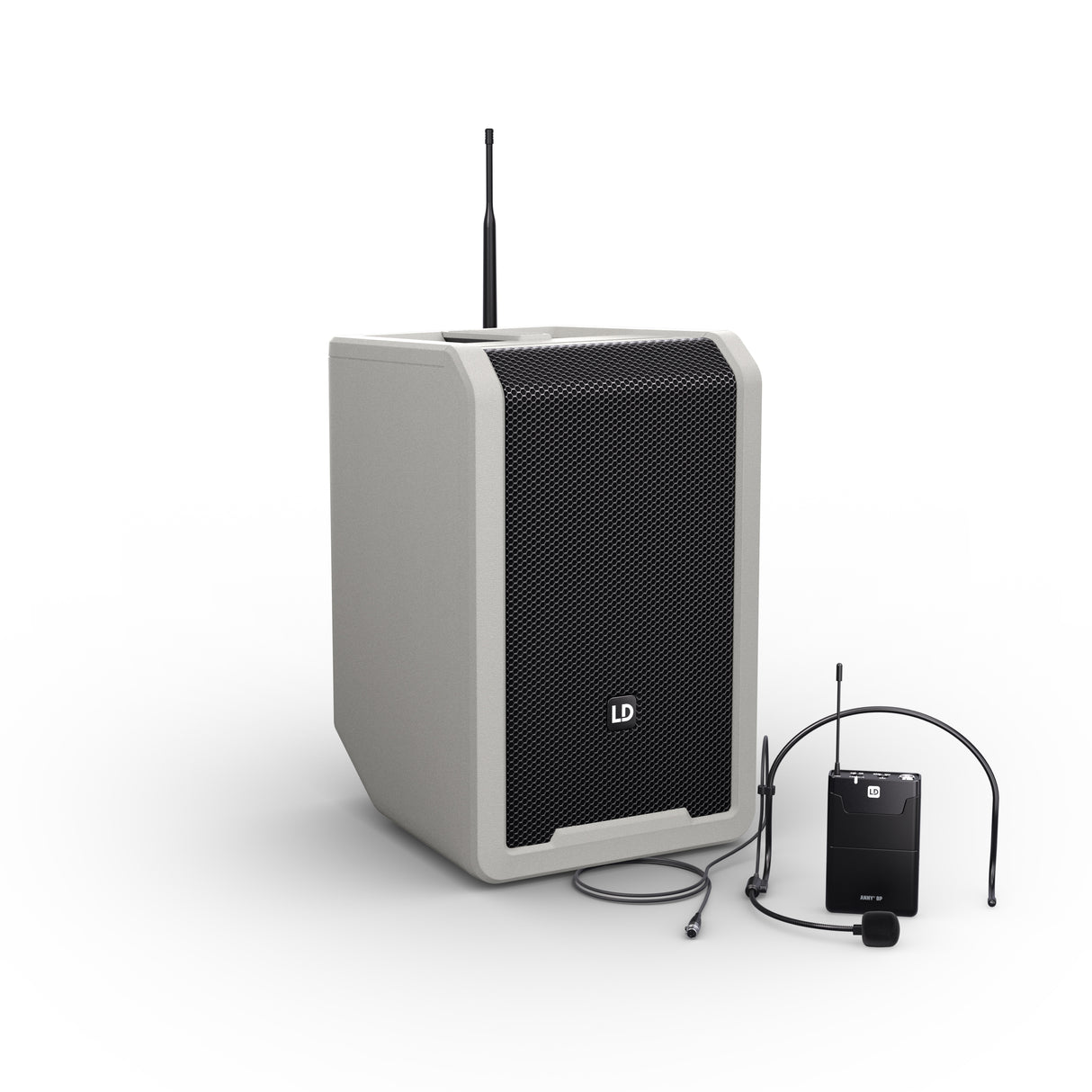 LD Systems ANNY® 8 BPH B8 G - Portable battery-powered Bluetooth® PA speaker with mixer and 1x headset microphone (incl. bodypack), Urban Grey
