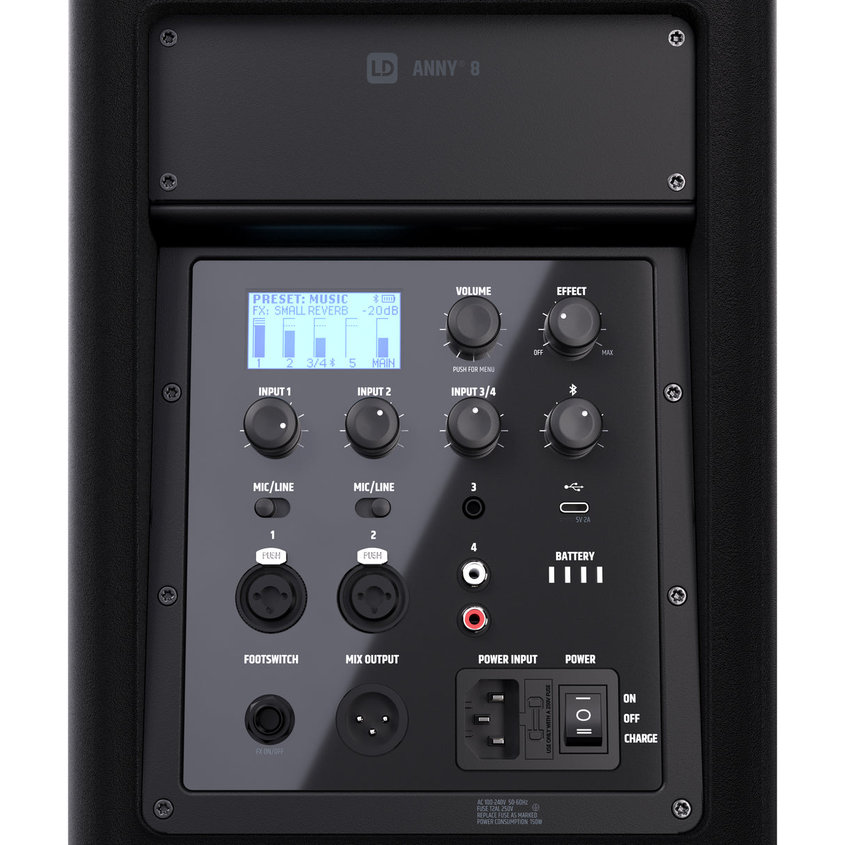 LD Systems ANNY® 8 - Portable battery-powered Bluetooth® PA speaker with mixer, Stage Black